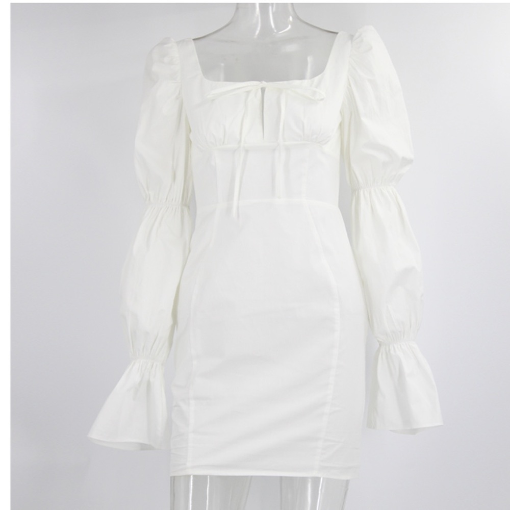 Puff Long Sleeve Mini White Dress - Picture 15 of 16